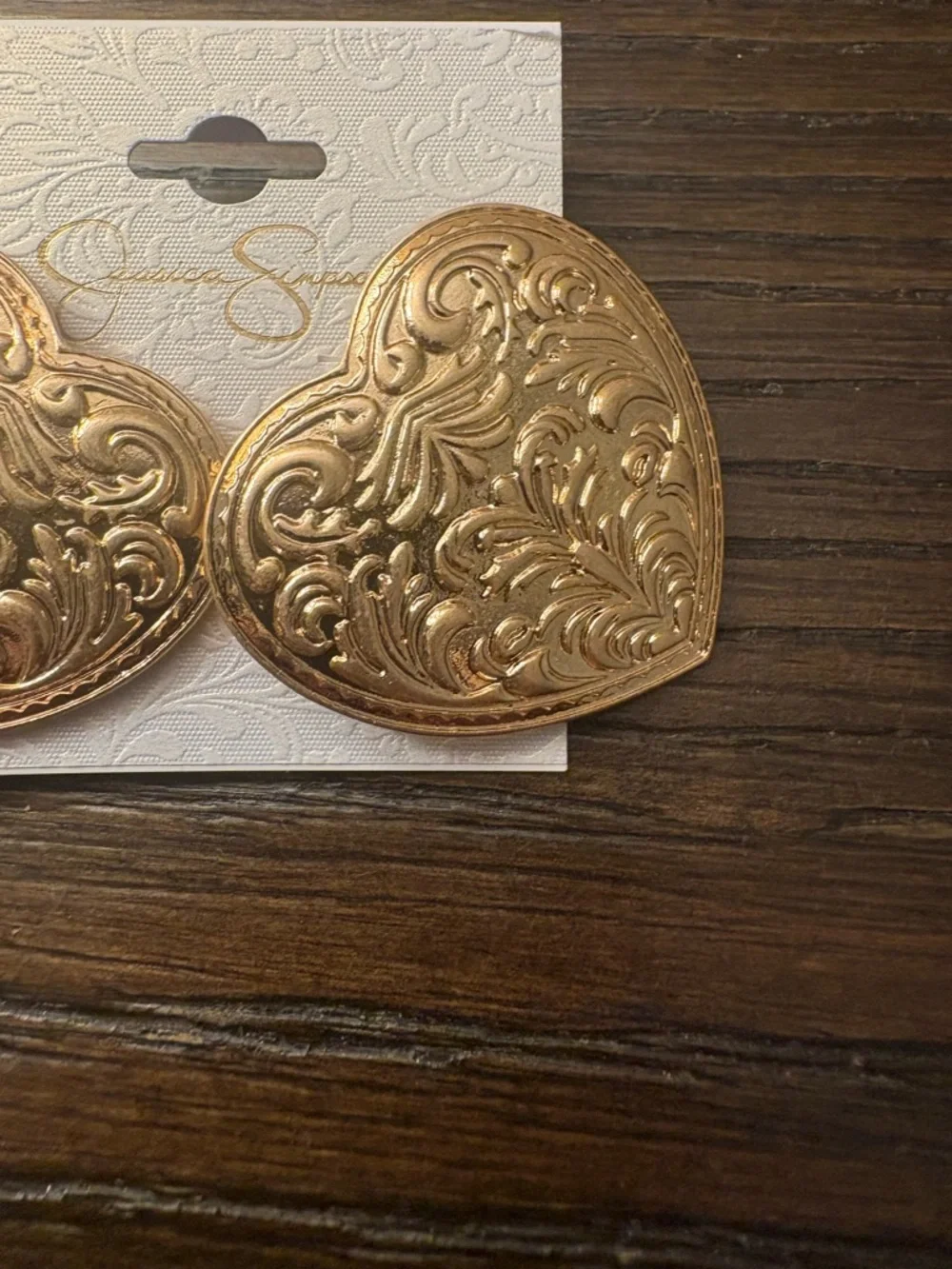 NEW Jessica Simpson gold heart statement earrings